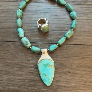 Vintage Sterling and turquoise necklace and ring size 8 1/2